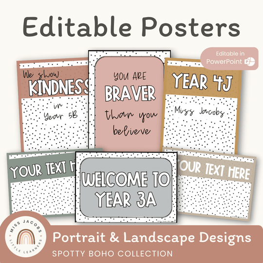 Editable Classroom Posters Templates - Spotty Boho Decor