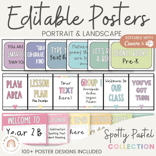 Editable Classroom Posters Templates - Spotty Pastel Decor