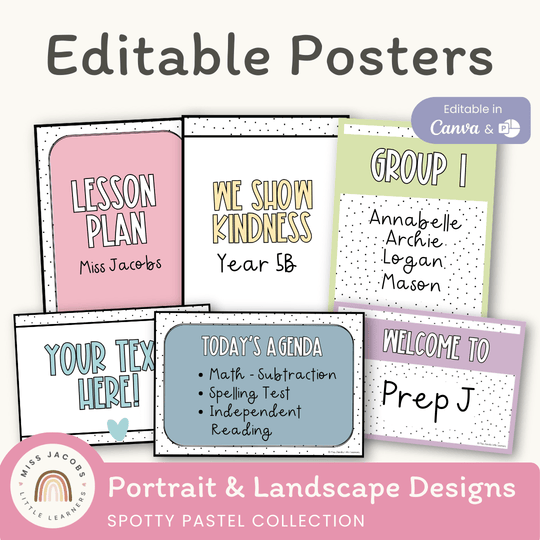 Editable Classroom Posters Templates - Spotty Pastel Decor