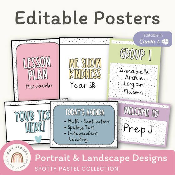 Editable Classroom Posters Templates - Spotty Pastel Decor - Miss Jacobs Little Learners