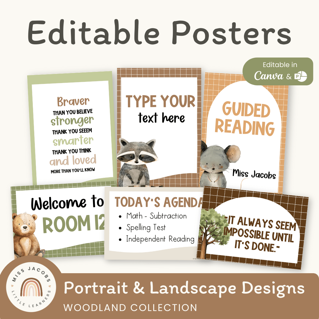 Editable Classroom Posters Templates - Woodland Decor - MJLL