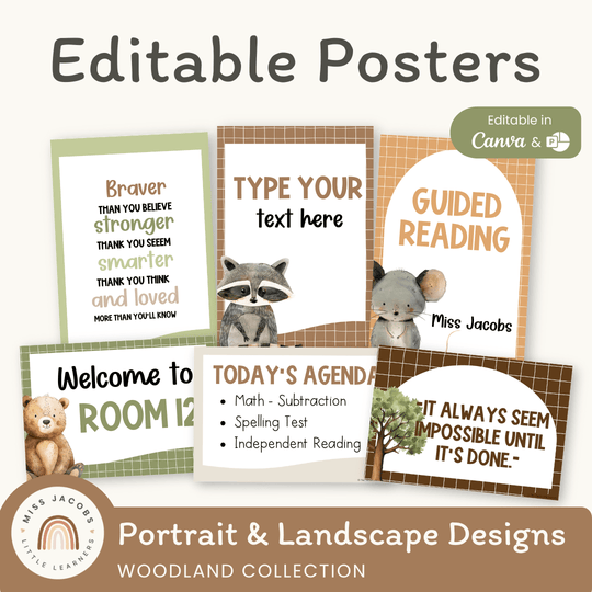 Editable Classroom Posters Templates  - Woodland Theme Decor