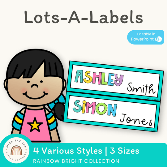 Editable Tray Labels, Classroom Labels & Name Tags Bundle {Rainbow Theme}