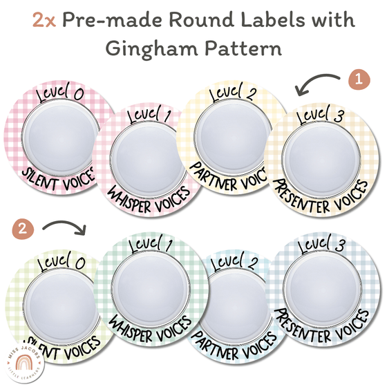 Editable Voice Levels Display | Push Light Noise Levels | Daisy Gingham Pastels - Miss Jacobs Little Learners