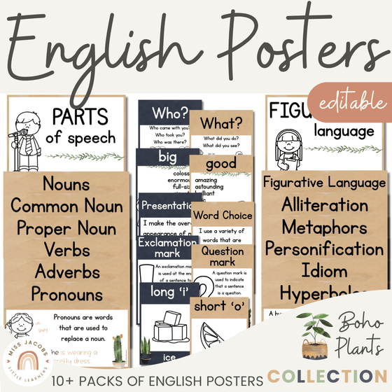 English Posters Bundle | BOHO PLANTS | Rustic Classroom Decor - Miss Jacobs Little Learners