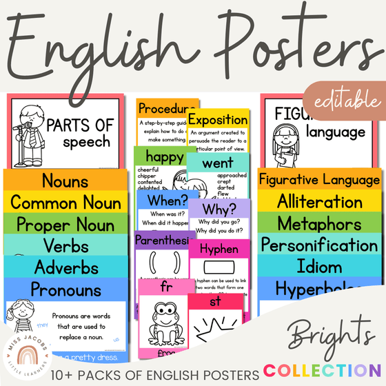 ENGLISH POSTERS BUNDLE | RAINBOW BRIGHTS - Miss Jacobs Little Learners