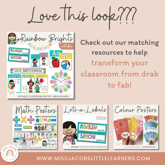 English Posters Bundle | Rainbow Theme | Reading and Writing Strategies - Miss Jacobs Little Learners