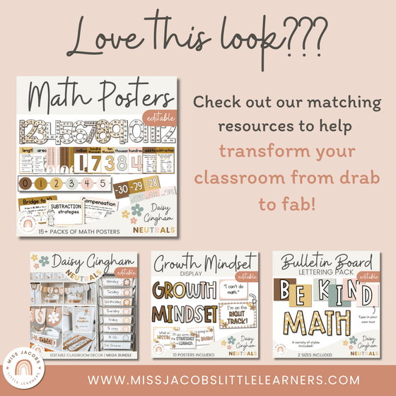 English Posters Bundle | Reading and Writing Strategies | Daisy Gingham Neutral Decor - Miss Jacobs Little Learners