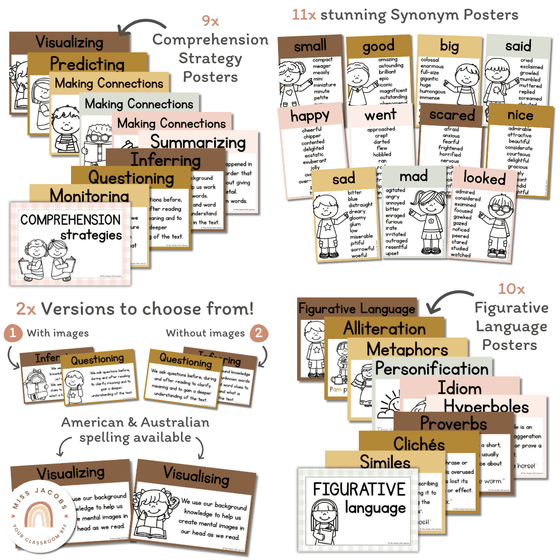 English Posters Bundle | Reading and Writing Strategies | Daisy Gingham Neutral Decor - Miss Jacobs Little Learners