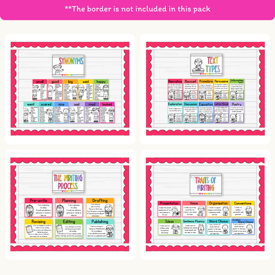 English Posters Reading and Writing Bundle - Bright Theme - Miss Jacobs Little Learners