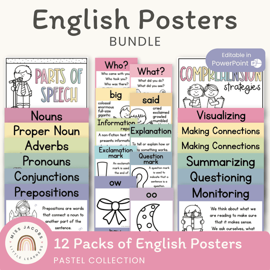 English Posters Reading and Writing Bundle - Daisy Gingham Pastels