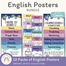  English Posters Reading and Writing Bundle - Dreamy Space Theme - Miss Jacobs Little Learners