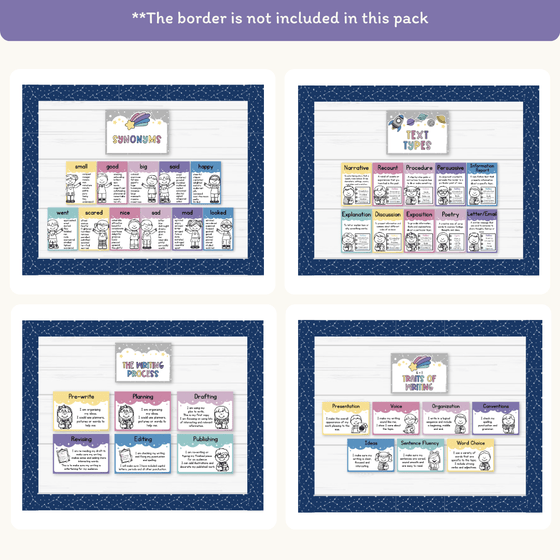 English Posters Reading and Writing Bundle - Dreamy Space Theme - Miss Jacobs Little Learners