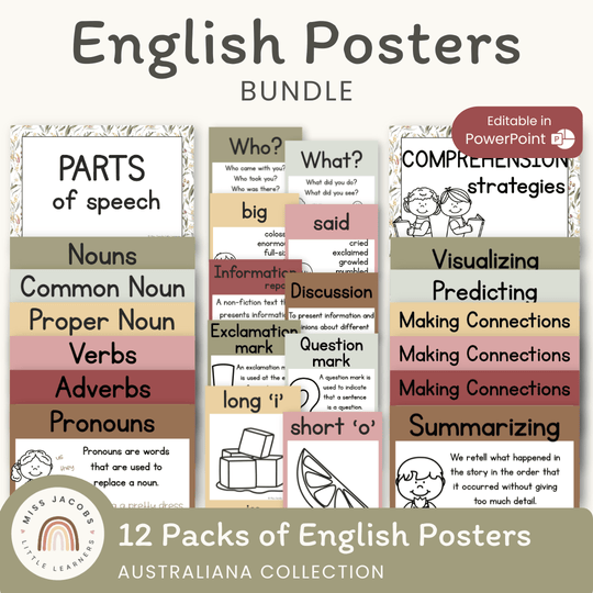 English Posters Reading & Writing Bundle - Australiana Theme