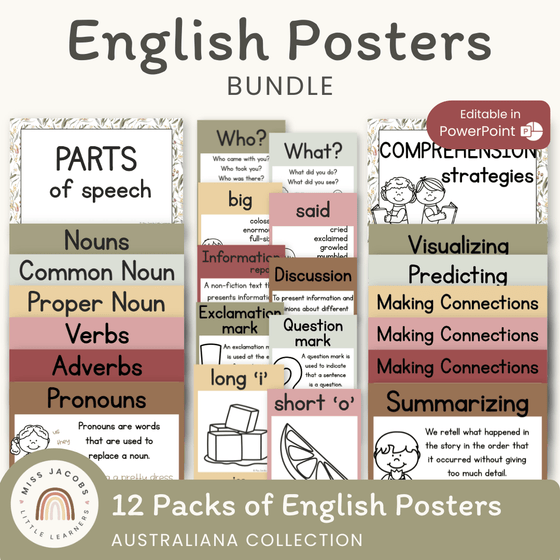 English Posters Reading & Writing Bundle - Australiana Theme - Miss Jacobs Little Learners