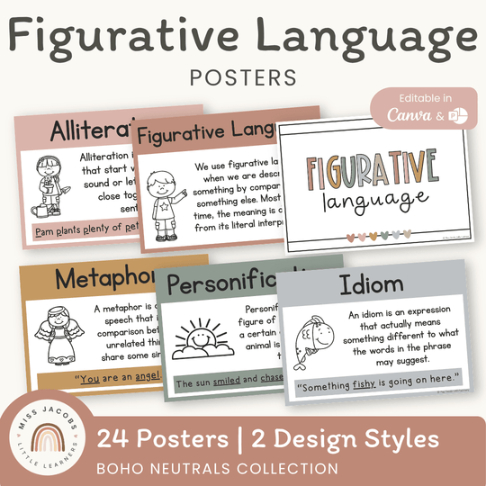 Figurative Language Posters - Boho Neutrals Theme