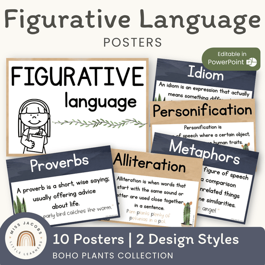 Figurative Language Posters - Boho Plants Decor