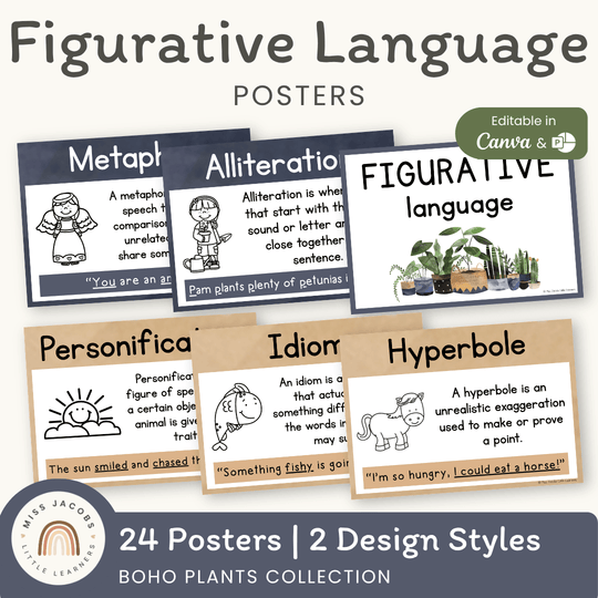 Figurative Language Posters - Boho Plants Decor