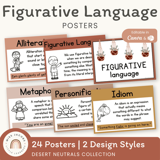 Figurative Language Posters | BOHO VIBES | Desert Neutrals Decor | Editable
