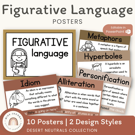 Figurative Language Posters | BOHO VIBES | Desert Neutrals Decor | Editable