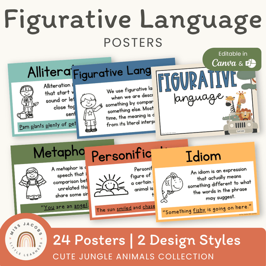 Figurative Language Posters - Cute Jungle Animals Theme
