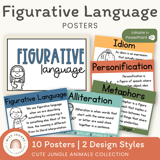 Figurative Language Posters - Cute Jungle Animals Theme