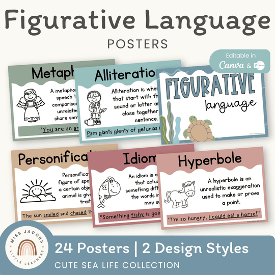 Figurative Language Posters - Cute Sea Life Classroom Decor