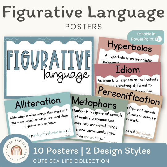 Figurative Language Posters - Cute Sea Life Classroom Decor