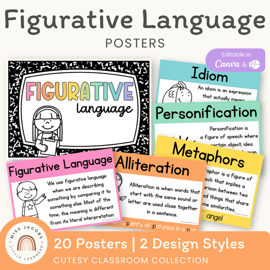 Figurative Language Posters - Cutesy Classroom Decor