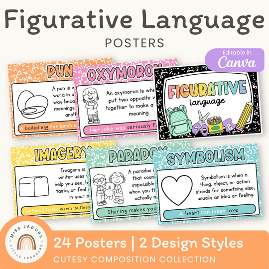 Figurative Language Posters - Cutesy Composition Notebook English Decor