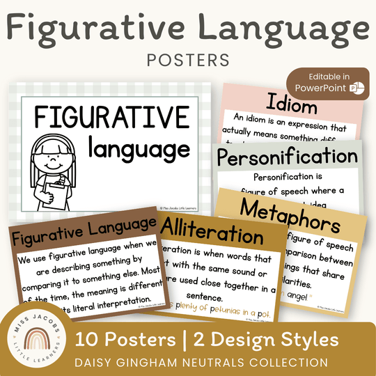 Figurative Language Posters - Daisy Gingham Neutrals Decor