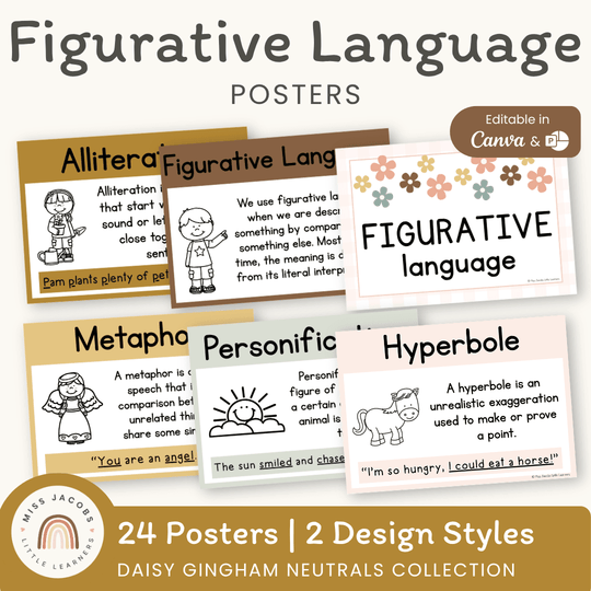 Figurative Language Posters - Daisy Gingham Neutrals Decor