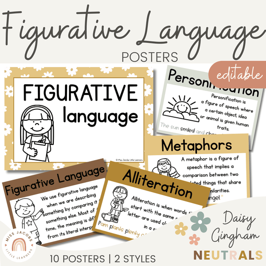 Figurative Language Posters - Daisy Gingham Neutrals Decor