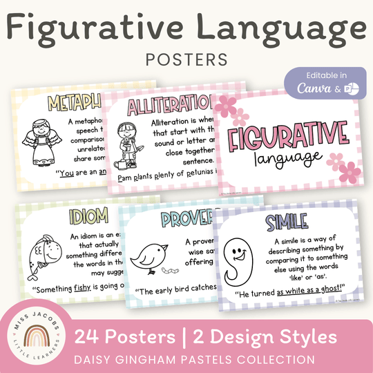 Figurative Language Posters - Daisy Gingham Pastels English Decor