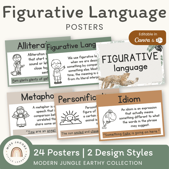 Figurative Language Posters - Modern Jungle Earthy Decor