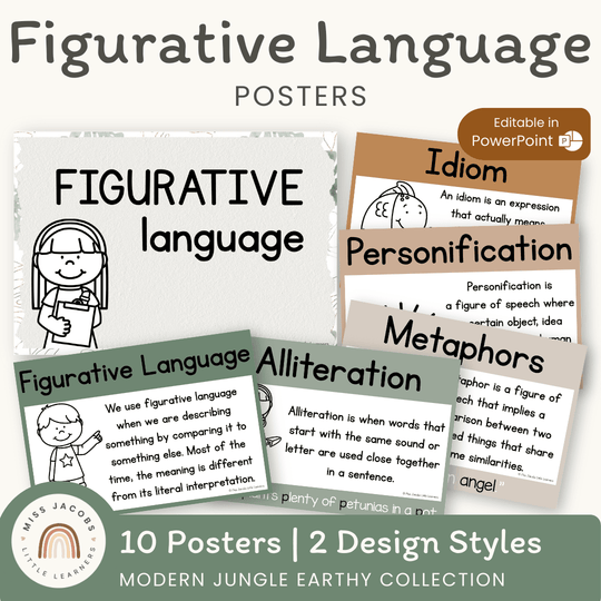 Figurative Language Posters - Modern Jungle Earthy Decor