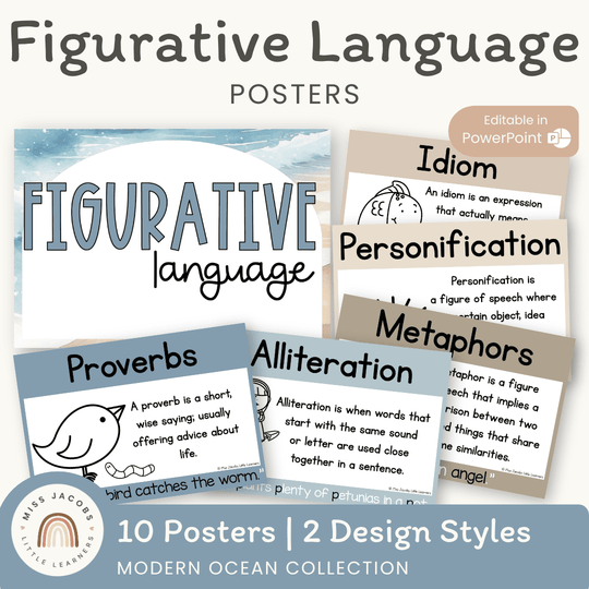Figurative Language Posters - Modern Ocean Classroom Decor