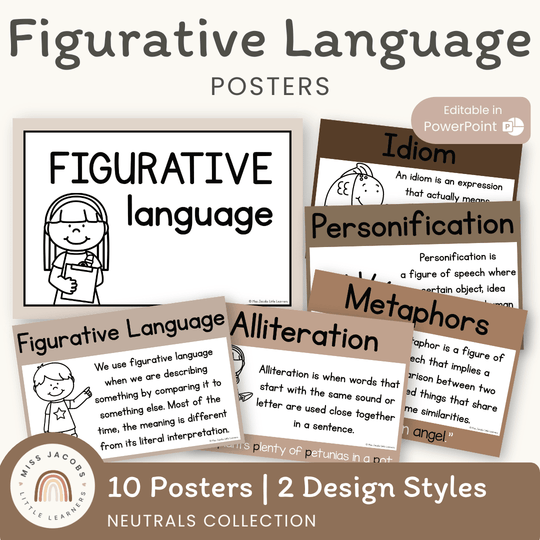 Figurative Language Posters | Ombre Neutral English Classroom Decor