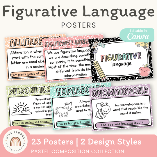 Figurative Language Posters - Pastel Composition Notebook English Decor