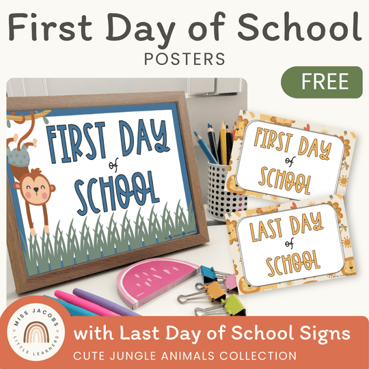 First Day of School Poster | Cute Jungle Safari Animals Classroom Decor Theme | Includes Last Day