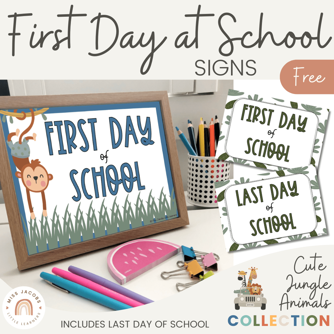 First Day of School Sign | Cute Jungle Animals first-day-of-school-sign-cute-jungle-animals