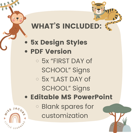 First Day of School Poster | Cute Jungle Safari Animals Classroom Decor Theme | Includes Last Day - Miss Jacobs Little Learners