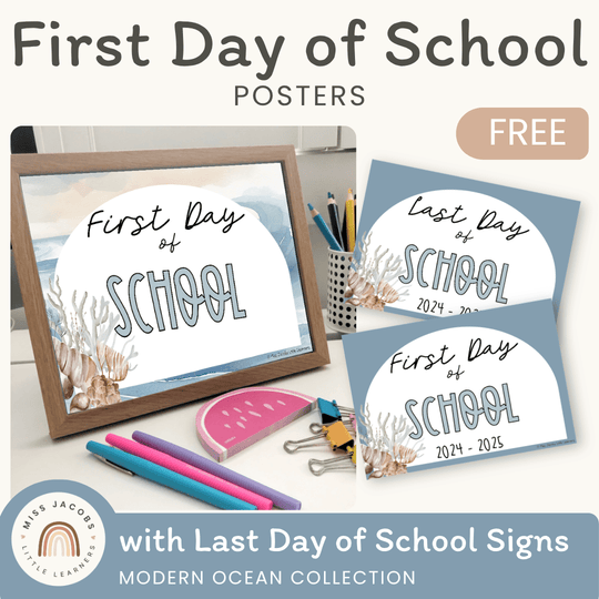 First Day of School Signs - Modern Ocean Classroom Decor
