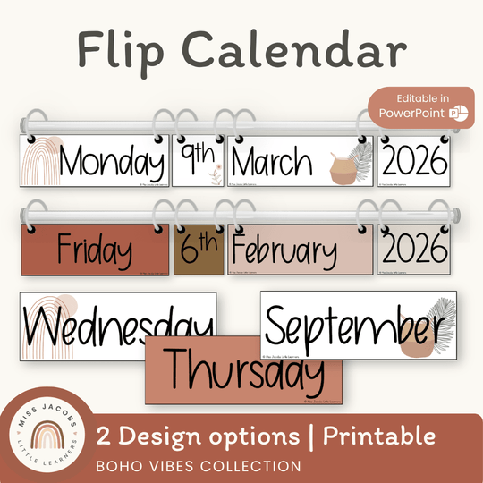 FLIP CALENDAR | BOHO VIBES CLASSROOM DECOR | DESERT NEUTRALS THEME | EDITABLE