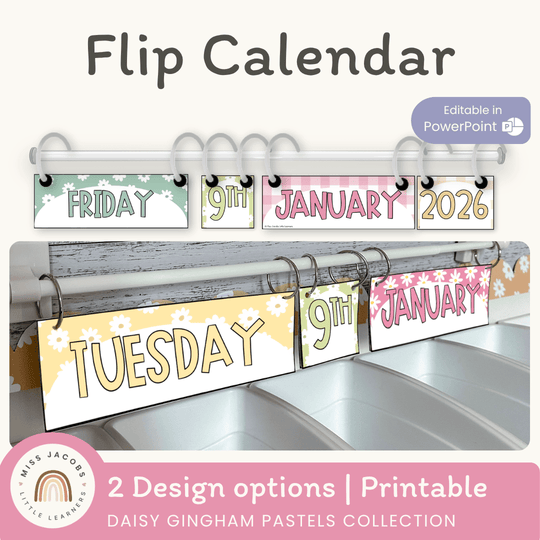 Flip Calendar - Daisy Gingham Pastels Decor