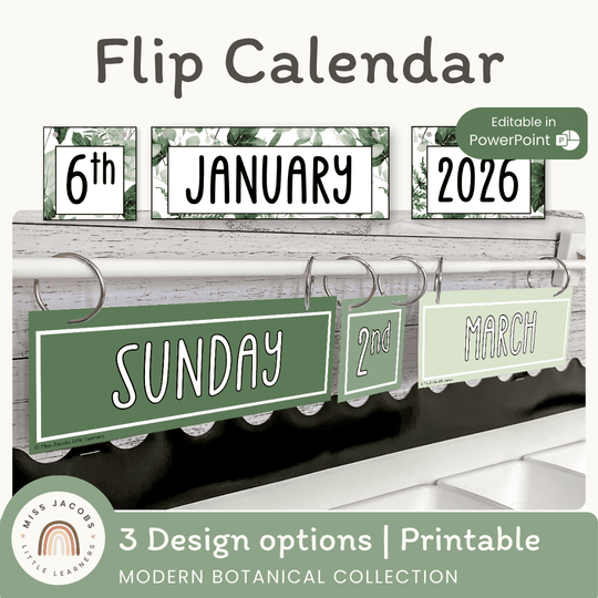 Flip Calendar - Modern Botanical Classroom Decor