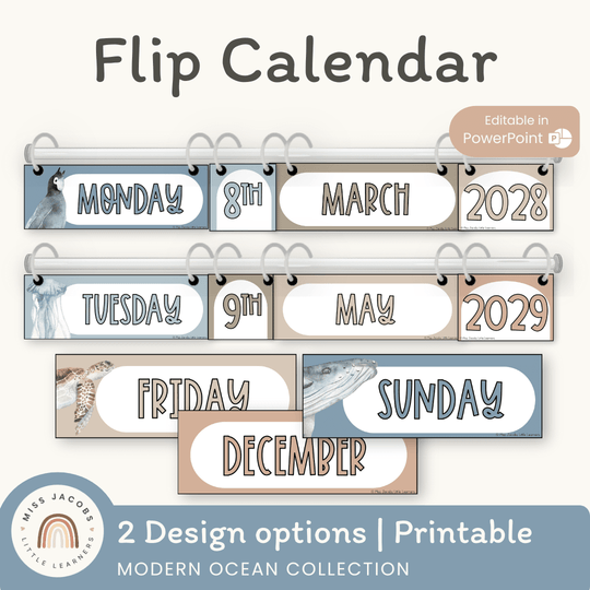 Flip Calendar - Modern Ocean Classroom Decor