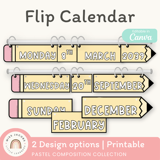 Flip Calendar - Pastel Composition Notebook Classroom Decor