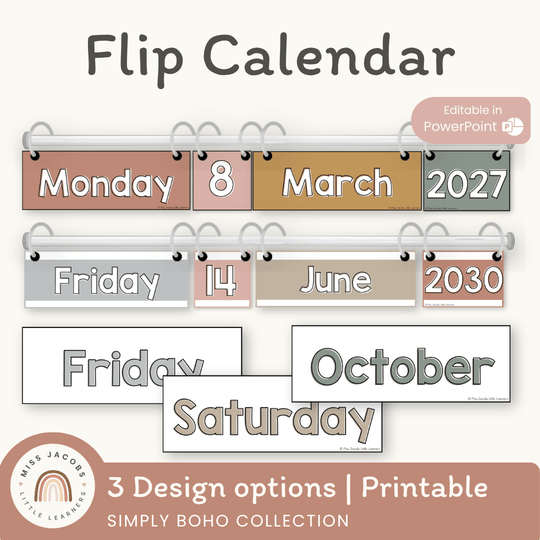 Flip Calendar | Simple Boho Classroom Decor | Editable
