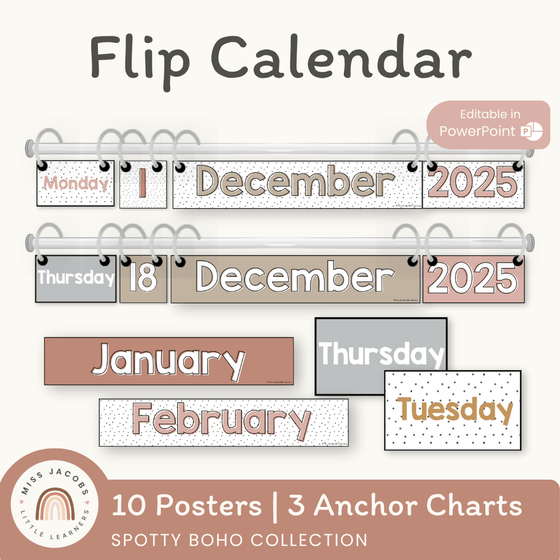 Flip Calendar - Spotty Boho Classroom Decor - Miss Jacobs Little Learners